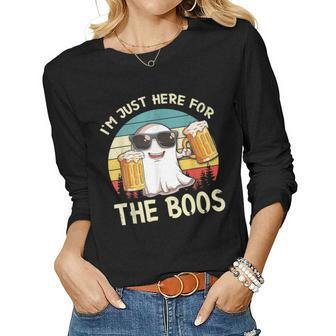Im Just Here For The Boos Funny Halloween Beer Lovers Drink Women Graphic Long Sleeve T-shirt - Thegiftio UK