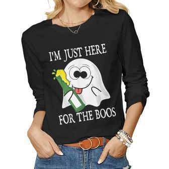 Im Just Here For The Boos Ghost Drinking Beer Halloween Women Graphic Long Sleeve T-shirt - Thegiftio UK