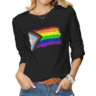 Inclusive Progress Pride Flag Gay Pride Lgbtq Rainbow Flag Women Graphic Long Sleeve T-shirt - Thegiftio UK