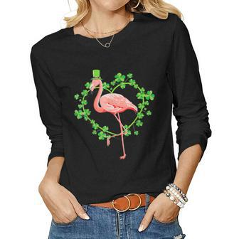 Irish Flamingo Green Lucky St Pattys Saint Patrick Day 2022 Women Graphic Long Sleeve T-shirt - Thegiftio UK