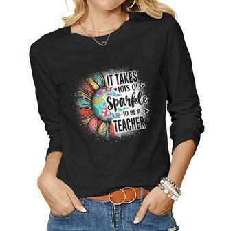 It Take Lots Of Sparkle To Be A Teacher With Sunflower Women Graphic Long Sleeve T-shirt - Thegiftio UK