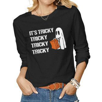 Its Tricky Ghost Boo Funny Halloween Custome Kids Men Women Women Graphic Long Sleeve T-shirt - Thegiftio UK