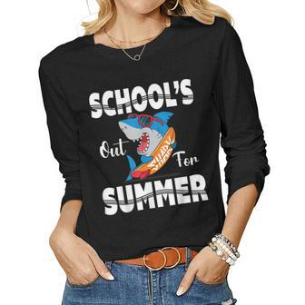 Last Day Of School Schools Out For Summer Shark Teacher Day Women Graphic Long Sleeve T-shirt - Thegiftio UK