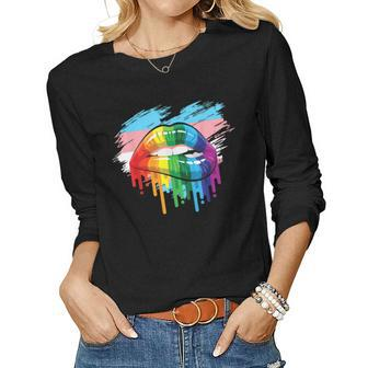 Lips Sexy Heart Lgbt Flag Rainbow Lgbt Pride Gay Lesbian Women Graphic Long Sleeve T-shirt - Thegiftio UK