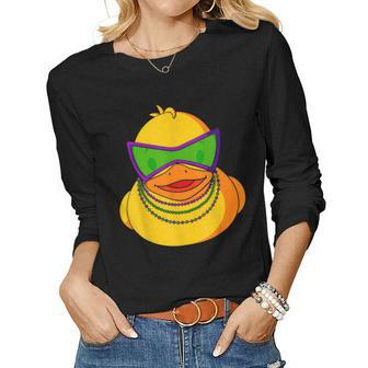Mardi Gras Beads Rubber Duck Women Graphic Long Sleeve T-shirt - Thegiftio UK