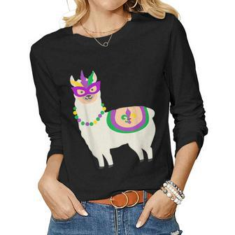 Mardi Gras Llama Funny Carnival Fat-Tuesday Party Women Graphic Long Sleeve T-shirt - Thegiftio UK