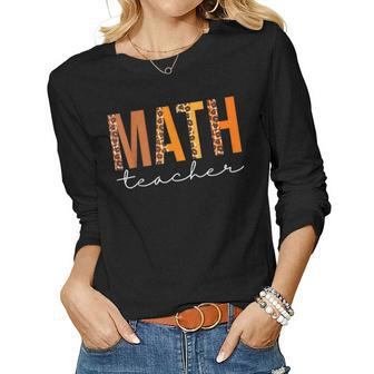 Math Teacher Leopard Squad Cute Fall Autumn Thanksgiving Women Graphic Long Sleeve T-shirt - Thegiftio UK