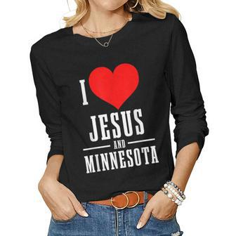 Minnesota I Love Jesus And Minnesota Christian Women Graphic Long Sleeve T-shirt - Thegiftio UK
