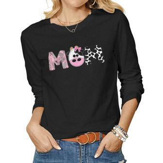 Mom Of The Birthday For Girl Cow Farm Birthday Cow Mommy Women Graphic Long Sleeve T-shirt - Thegiftio UK