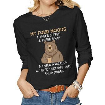 My Four Moods I Need Coffee I Need A Nap Bear Coffee Lover Women Graphic Long Sleeve T-shirt - Thegiftio UK
