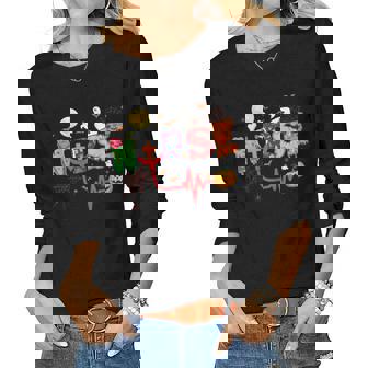 Nurse Halloween Scary Costume Stethoscope Pumpkin Nursing Women Graphic Long Sleeve T-shirt - Thegiftio