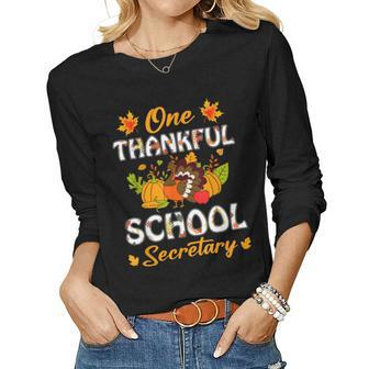 One Thankful School Secretary Fall Autumn Thanksgiving V2 Women Graphic Long Sleeve T-shirt - Thegiftio UK