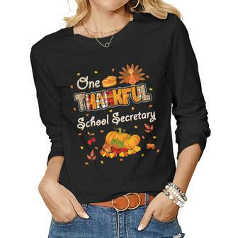 One Thankful School Secretary Fall Autumn Thanksgiving Women Graphic Long Sleeve T-shirt - Thegiftio UK