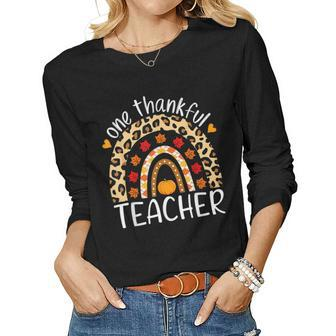 One Thankful Teacher Thanksgiving Rainbow Leopard Fall V2 Women Graphic Long Sleeve T-shirt - Thegiftio UK