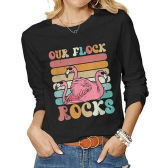 Our Flock Rocks Flamingo Matching Family Vacation V2 Women Graphic Long Sleeve T-shirt - Thegiftio UK