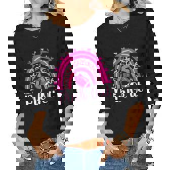Pink Out Football Lover Rainbow Breast Cancer Awareness Women Graphic Long Sleeve T-shirt - Thegiftio