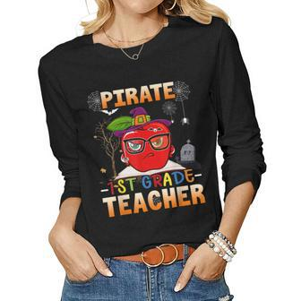 Pirate 1St Grade Teacher For Halloween Funny Pirate Day Women Graphic Long Sleeve T-shirt - Thegiftio UK