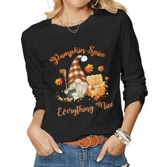 Pumpkin Fall Coffee Fall Gnome With Witch Broom Halloween Women Graphic Long Sleeve T-shirt - Thegiftio UK