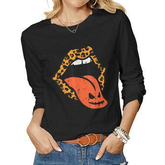 Pumpkin Leopard Lips Adult Halloween Costume For Women Women Graphic Long Sleeve T-shirt - Thegiftio UK