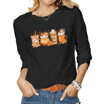 Pumpkin Spice Coffee Latte Fall Autumn Season Hello Fall V3 Women Graphic Long Sleeve T-shirt - Thegiftio UK