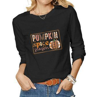 Pumpkin Spice Season Orange Fall Women Graphic Long Sleeve T-shirt - Seseable