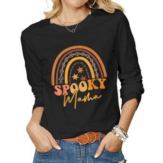 Rainbow Spooky Mama Spooky Mini Mommy And Me Funny Halloween Women Graphic Long Sleeve T-shirt - Thegiftio UK