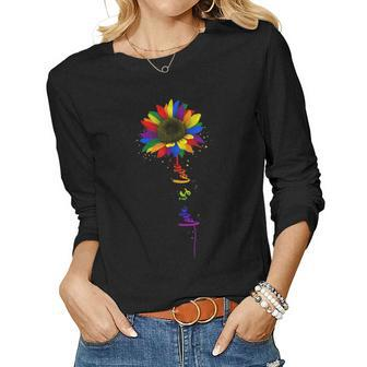 Rainbow Sunflower Love Is Love Lgbt Gay Lesbian Pride V2 Women Graphic Long Sleeve T-shirt - Thegiftio UK