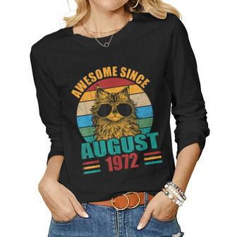 Retro Awesome Since August 1972 50Th Birthday 50 Years Old Women Graphic Long Sleeve T-shirt - Thegiftio UK