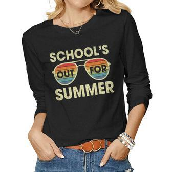 Retro Last Day Of School Schools Out For Summer Teacher V5 Women Graphic Long Sleeve T-shirt - Thegiftio UK