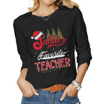 Santas Favorite Teacher Family Matching Group Christmas Women Graphic Long Sleeve T-shirt - Thegiftio UK