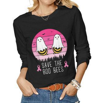 Save The Boo Bees Funny Breast Cancer Awareness Halloween Women Graphic Long Sleeve T-shirt - Thegiftio UK