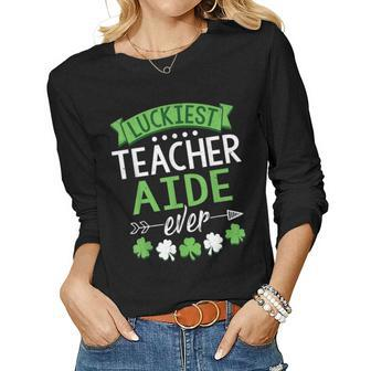 Shamrock One Lucky Teacher Aide St Patricks Day School Women Graphic Long Sleeve T-shirt - Thegiftio UK