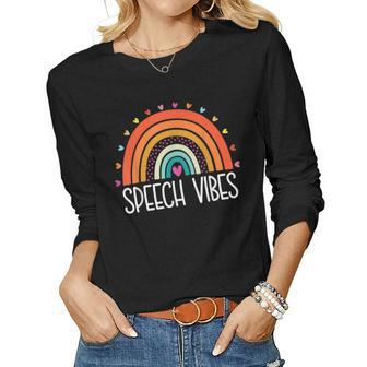 Speech Language Pathologist Gifts Boho Rainbow Speech Vibes Women Graphic Long Sleeve T-shirt - Thegiftio UK