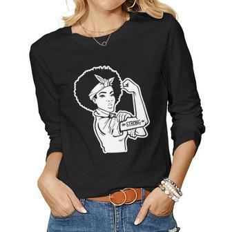 Strong Woman Rosie Strong Afro Woman For Dark Colors White Women Graphic Long Sleeve T-shirt - Seseable