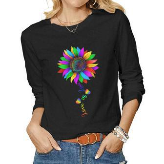Sunflower Rainbow Love Is Love Lgbt Lesbian Gay Pride Month Women Graphic Long Sleeve T-shirt - Thegiftio UK