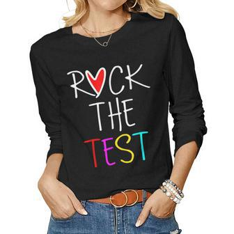 Test Day Rock The Test Teacher Testing Day Funny Teacher Women Graphic Long Sleeve T-shirt - Thegiftio UK