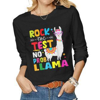 Testing Day Rock The Test Teaching No Prob Llama Teacher Women Graphic Long Sleeve T-shirt - Thegiftio UK