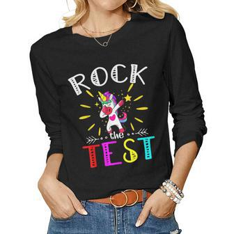 Testing Day Teacher Rock The Test Teaching Students Teachers Women Graphic Long Sleeve T-shirt - Thegiftio UK
