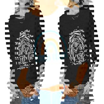 Third Grade Teacher Leopard Boho Rainbow Teachers Day Women Graphic Long Sleeve T-shirt - Thegiftio