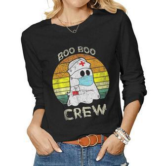 Vintage Boo Boo Crew Ghost Nurse Rn Retro Halloween Women Graphic Long Sleeve T-shirt - Thegiftio UK