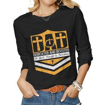 Vintage Dad The Christian Dedicated And Devoted Fathers Day Women Graphic Long Sleeve T-shirt - Thegiftio UK
