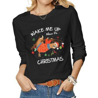 Wake Me Up When Its Christmas Sloth Funny Gifts Sloth Lover Women Graphic Long Sleeve T-shirt - Thegiftio UK