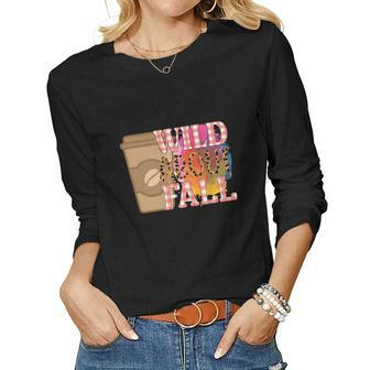Wild About Fall Coffee Latte Women Graphic Long Sleeve T-shirt - Seseable