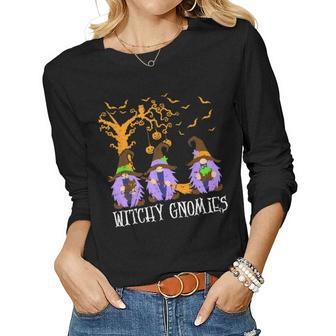 Witchy Gnomies Halloween Party Gnome Witch Gnome Wizard Women Graphic Long Sleeve T-shirt - Thegiftio UK