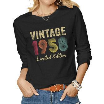 Womens 64 Year Old Gifts Vintage 1958 Limited Edition 64Th Birthday Women Graphic Long Sleeve T-shirt - Thegiftio UK