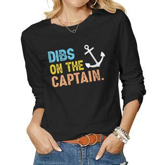 Womens Funny Captain Wife Dibs On The Captain V2 Women Graphic Long Sleeve T-shirt - Thegiftio UK