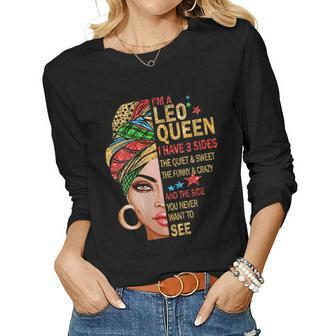 Womens Im A Leo Queen Afro Melanin Woman Headwrap Black History Women Graphic Long Sleeve T-shirt - Thegiftio UK