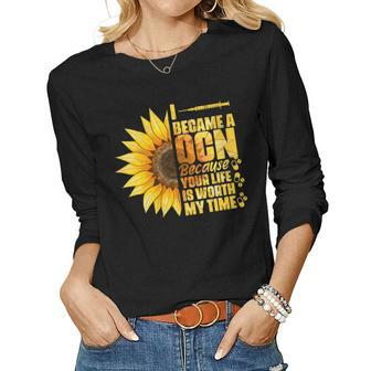 Womens Medical Became A Cns - Sunflower Oncology Certified Nurse Women Graphic Long Sleeve T-shirt - Thegiftio UK