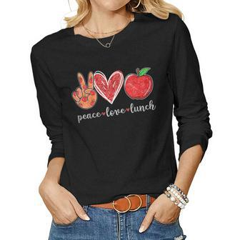 Womens Peace Loves Lunch Funny Lunch Lady Gifts Women Graphic Long Sleeve T-shirt - Thegiftio UK