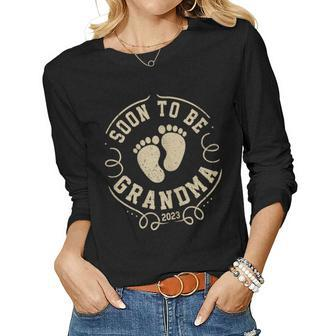 Womens Promoted To Grandma 2023 Mothers Day Soon To Be Grandma 2023 Women Graphic Long Sleeve T-shirt - Thegiftio UK